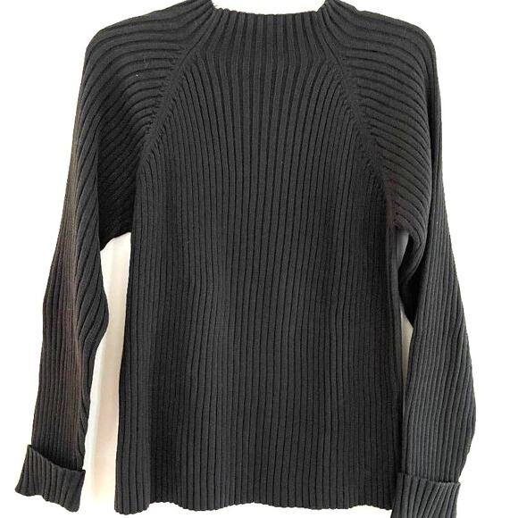 Relativity‎ Petite Black Thick Ribbed Mock Neck Long Sleeve Cotton Sweater PL - Picture 3 of 5